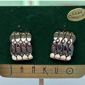 Earrings Two-Tone Silver Gold Metal Clip On Hoop Classic Style New